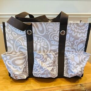 Thirty-One 31 Organizing Utility Tote Gray White Brown Zip Top